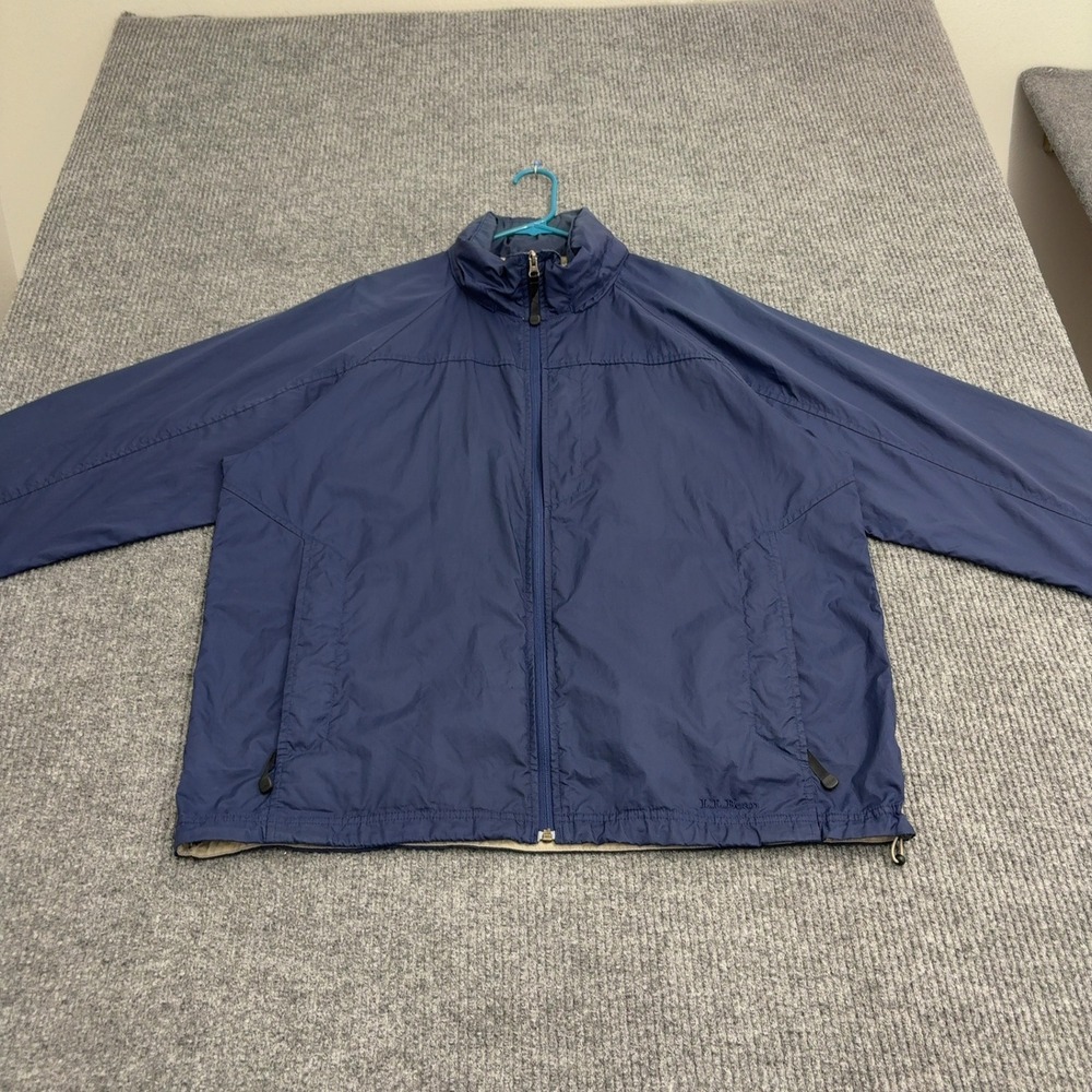 LL Bean Jacket Mens L Blue Nylon Full Zip Mock Neck Outdoor Gorpcore Winter